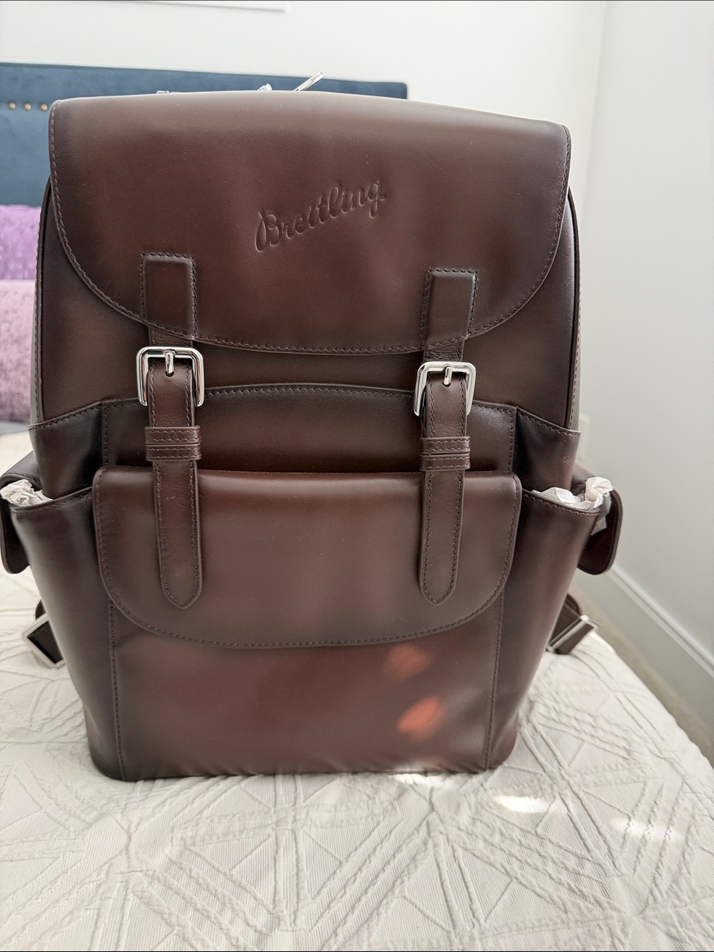Breitling Brown Leather Buckle Backpack